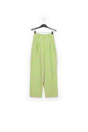Neon green checkered relaxed-fit pants