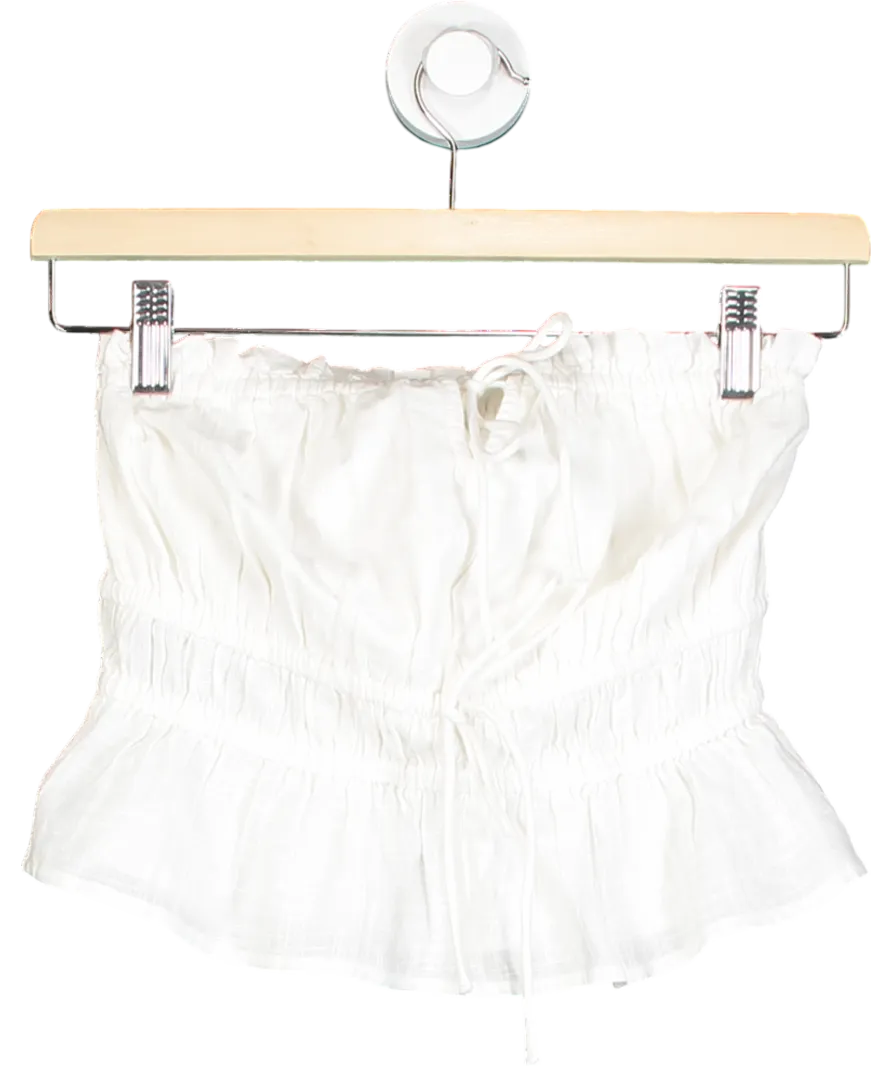 New Look White Ruched Tie Front Bandeau Top UK 10