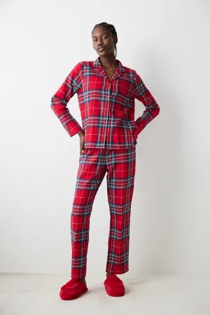 New York Red Checked Red Shirt Pants Pajama Set