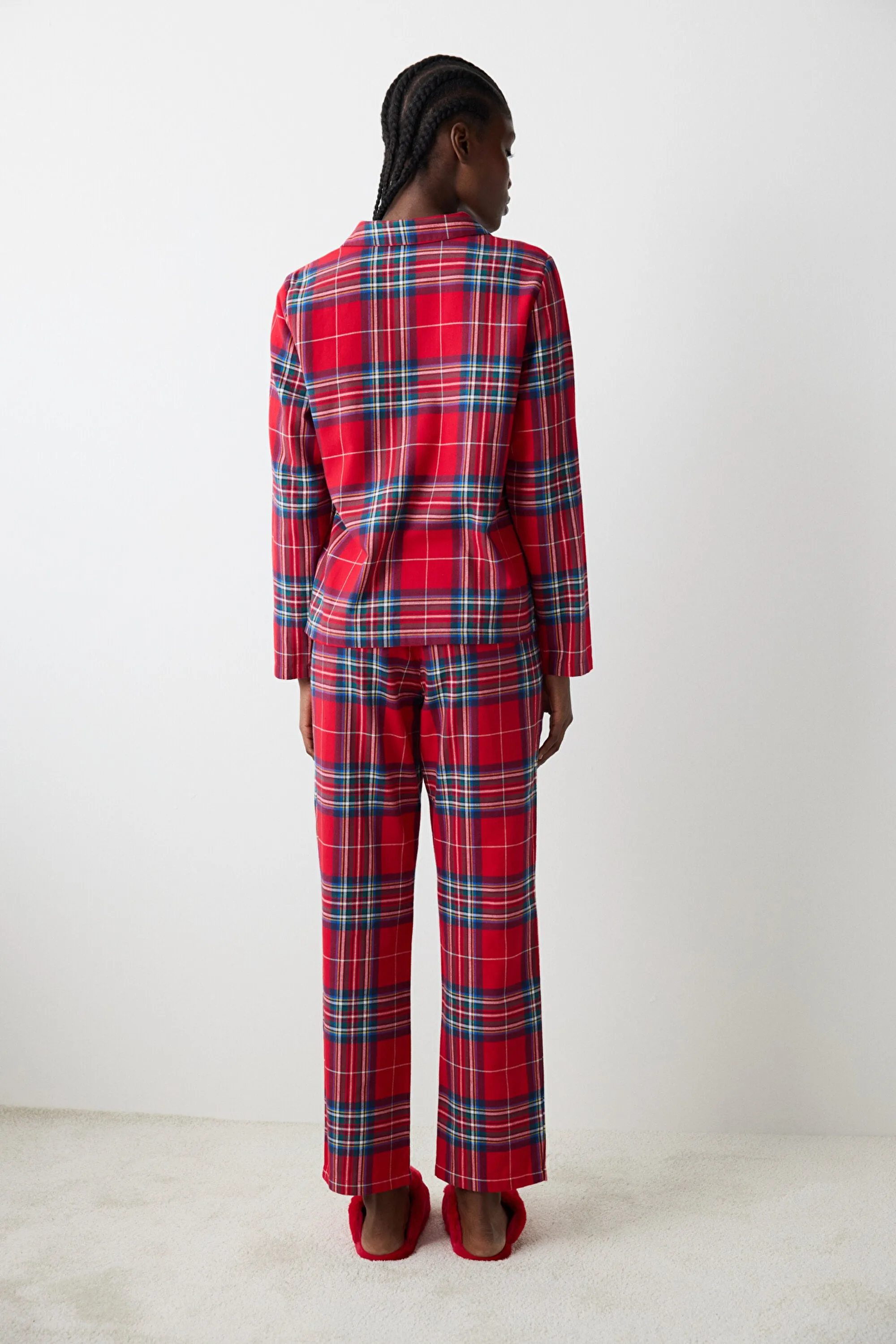 New York Red Checked Red Shirt Pants Pajama Set