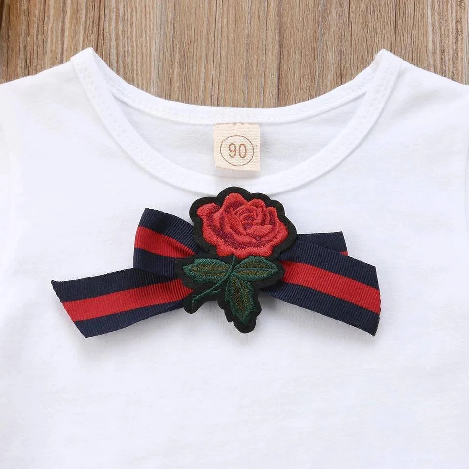 Newborn Kid Bow Tie Tops Mini Skirt Set Clothes