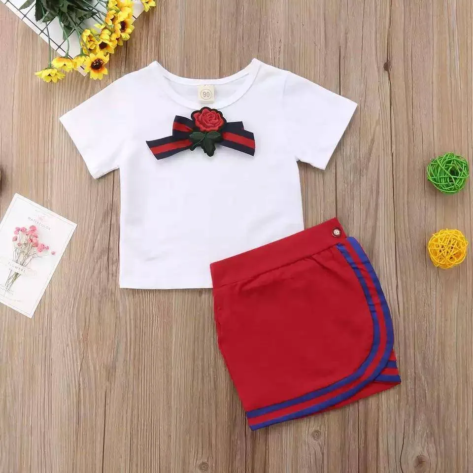 Newborn Kid Bow Tie Tops Mini Skirt Set Clothes