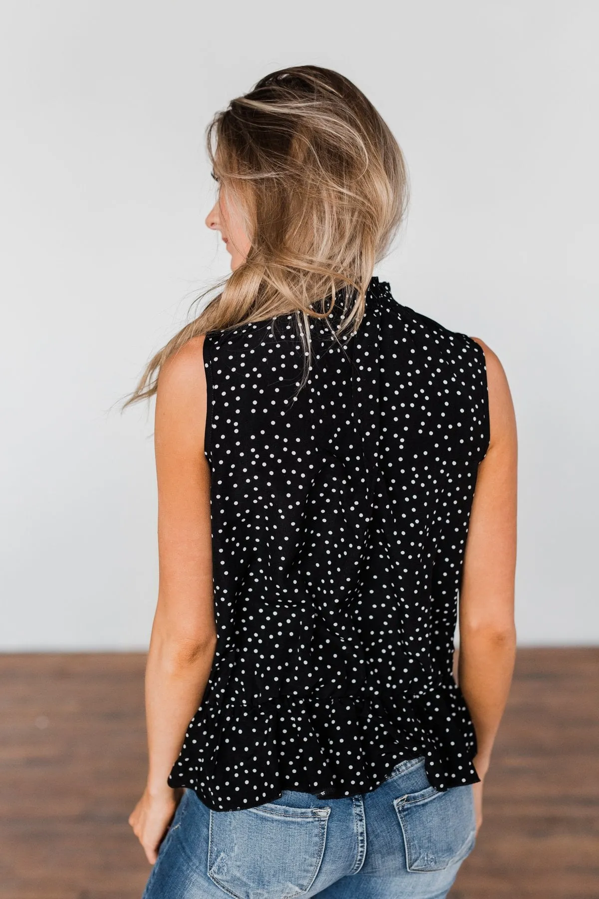 Night On The Town Polka Dot Tank Top- Black