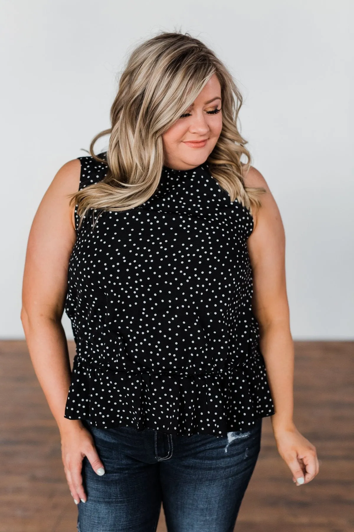 Night On The Town Polka Dot Tank Top- Black
