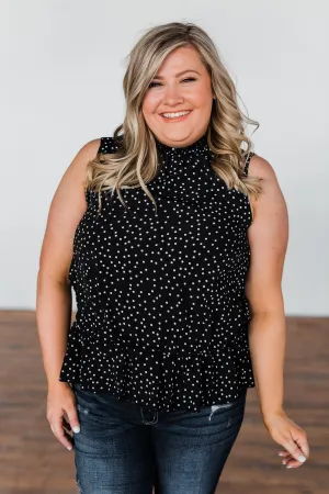 Night On The Town Polka Dot Tank Top- Black