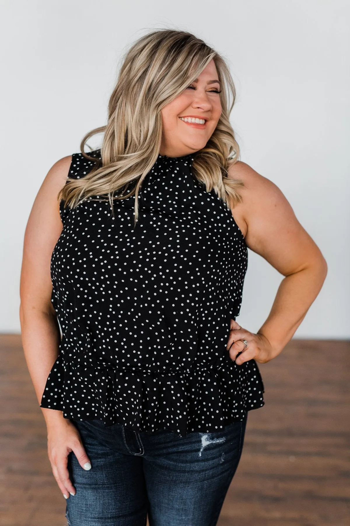 Night On The Town Polka Dot Tank Top- Black