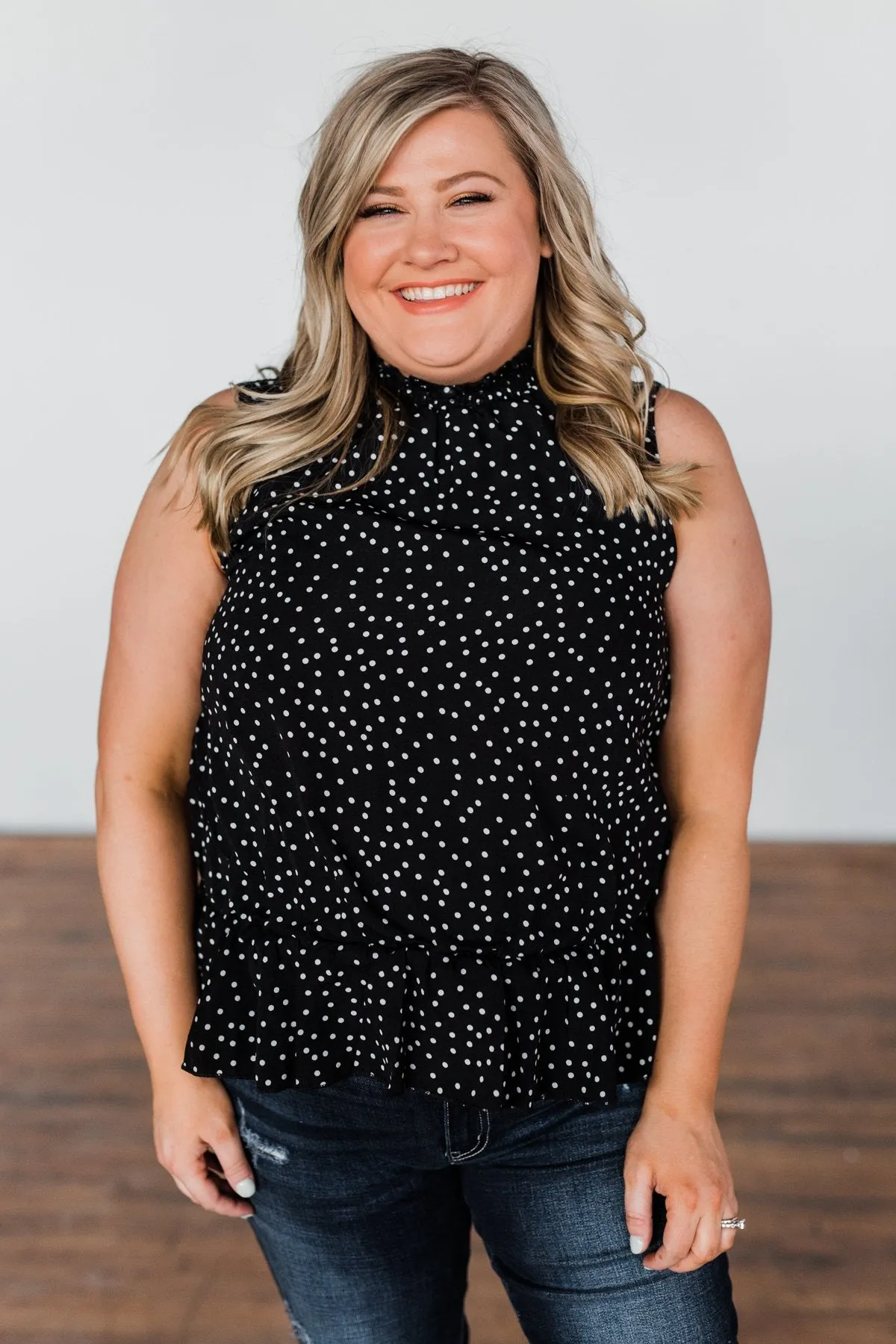 Night On The Town Polka Dot Tank Top- Black