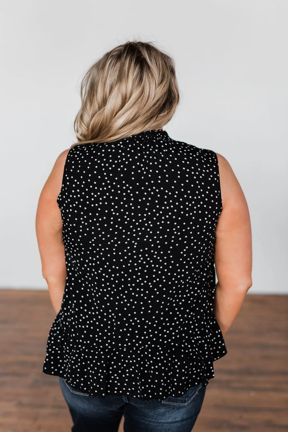 Night On The Town Polka Dot Tank Top- Black
