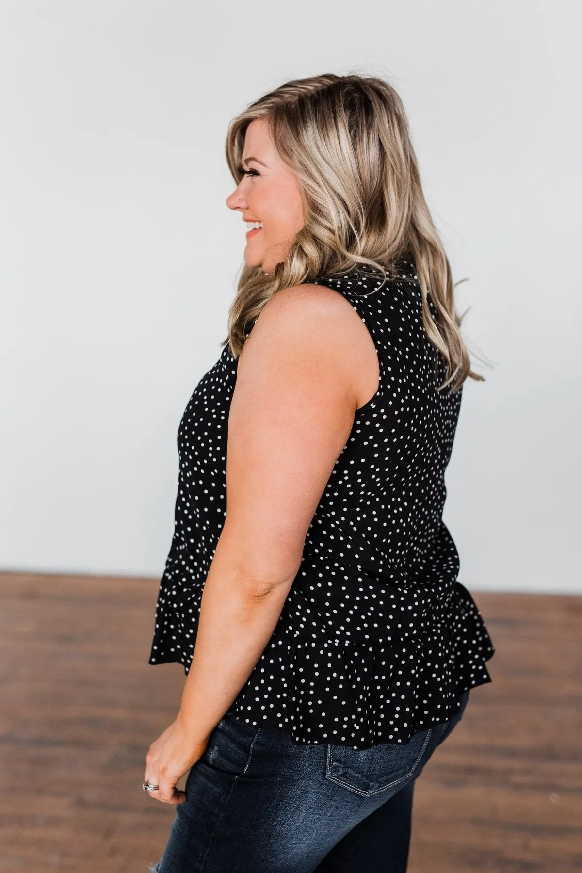 Night On The Town Polka Dot Tank Top- Black