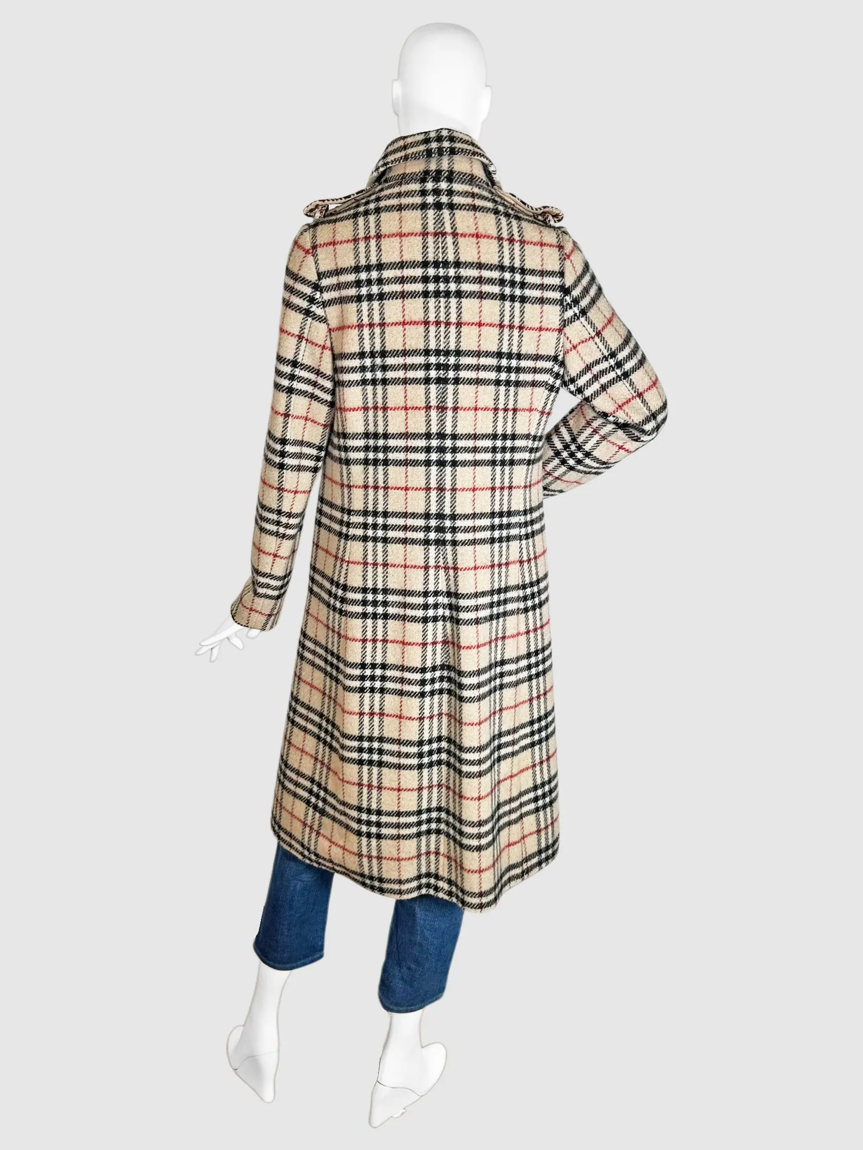 Nova Check Single-Breasted Wool Coat - Size 10