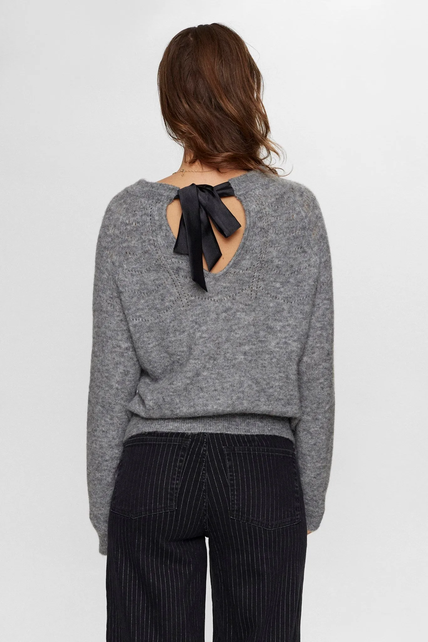 NURIETTE BOW PULLOVER  - Medium Grey mel