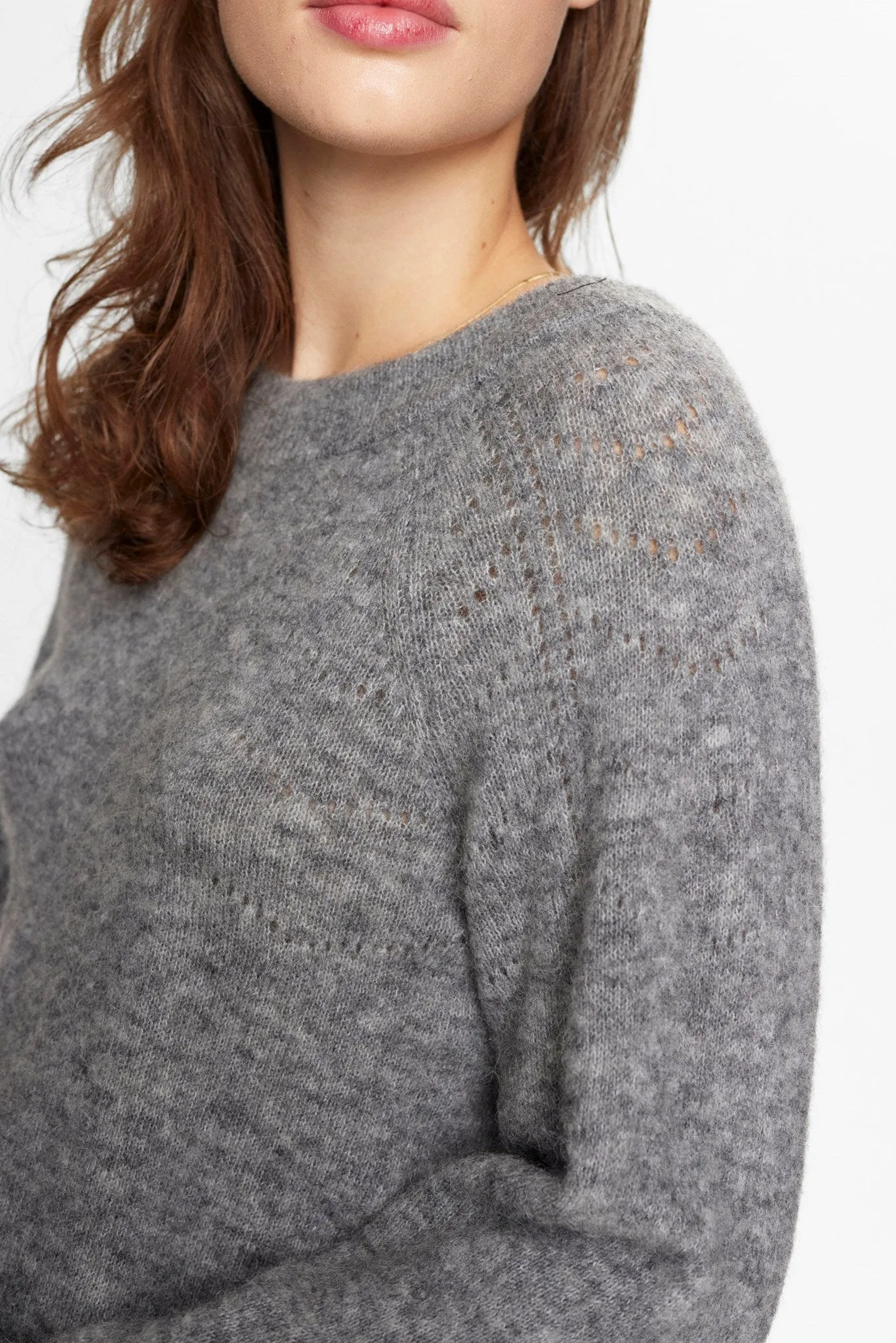 NURIETTE BOW PULLOVER  - Medium Grey mel