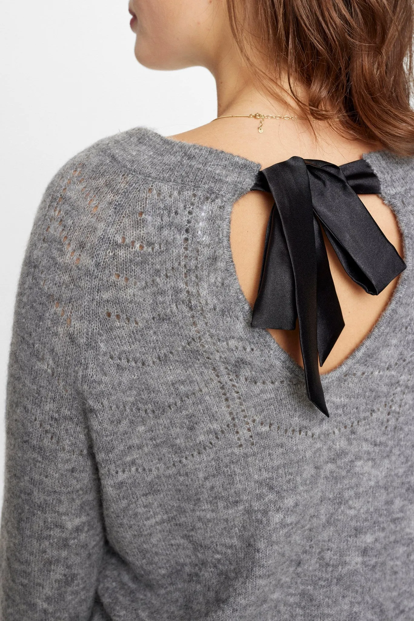 NURIETTE BOW PULLOVER  - Medium Grey mel