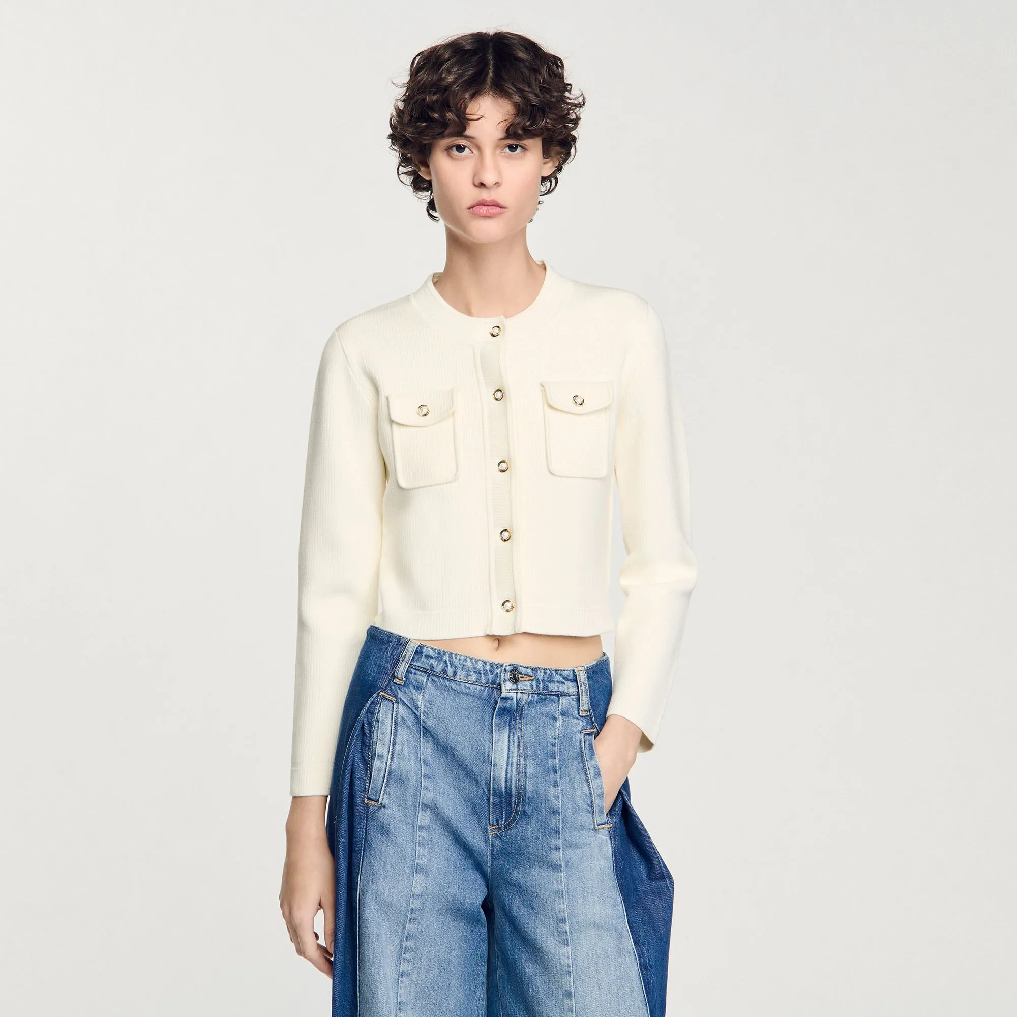Octavie Rib Knit Cardigan Ecru