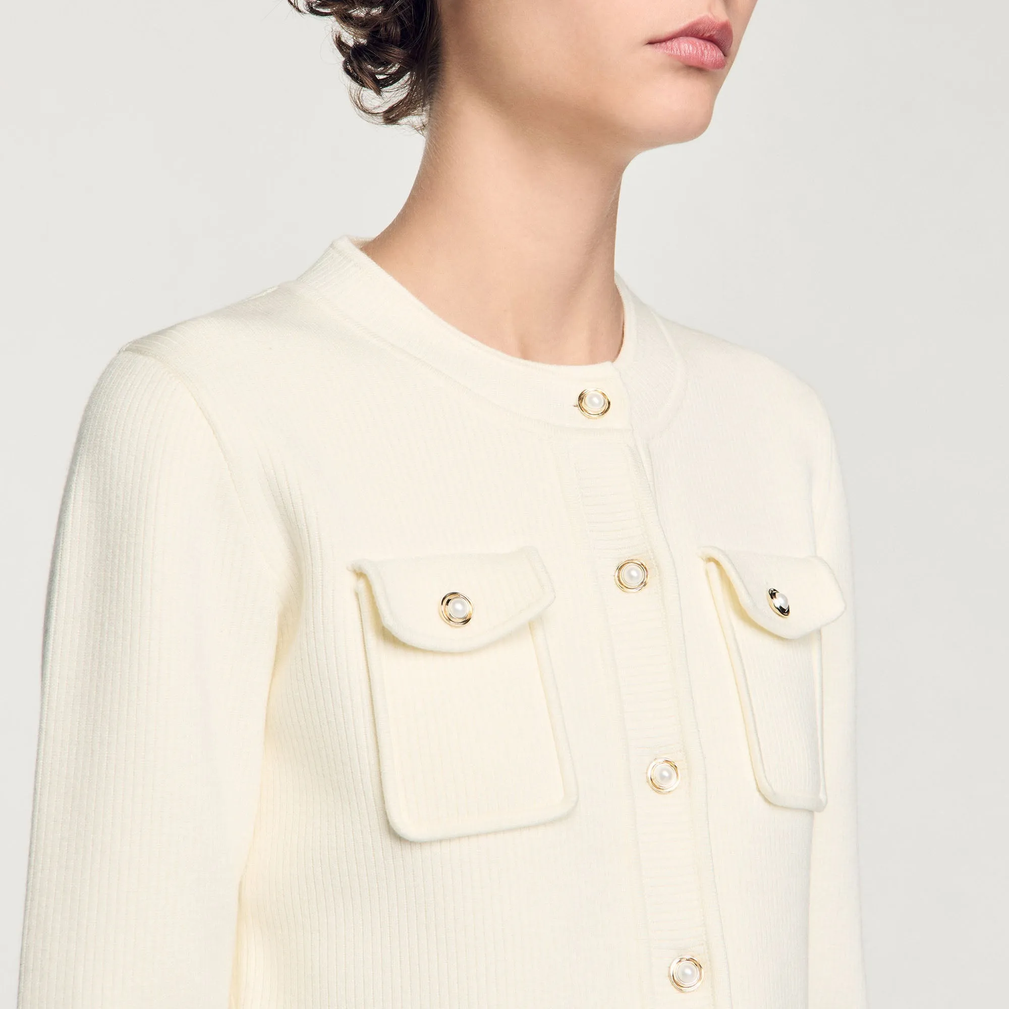 Octavie Rib Knit Cardigan Ecru