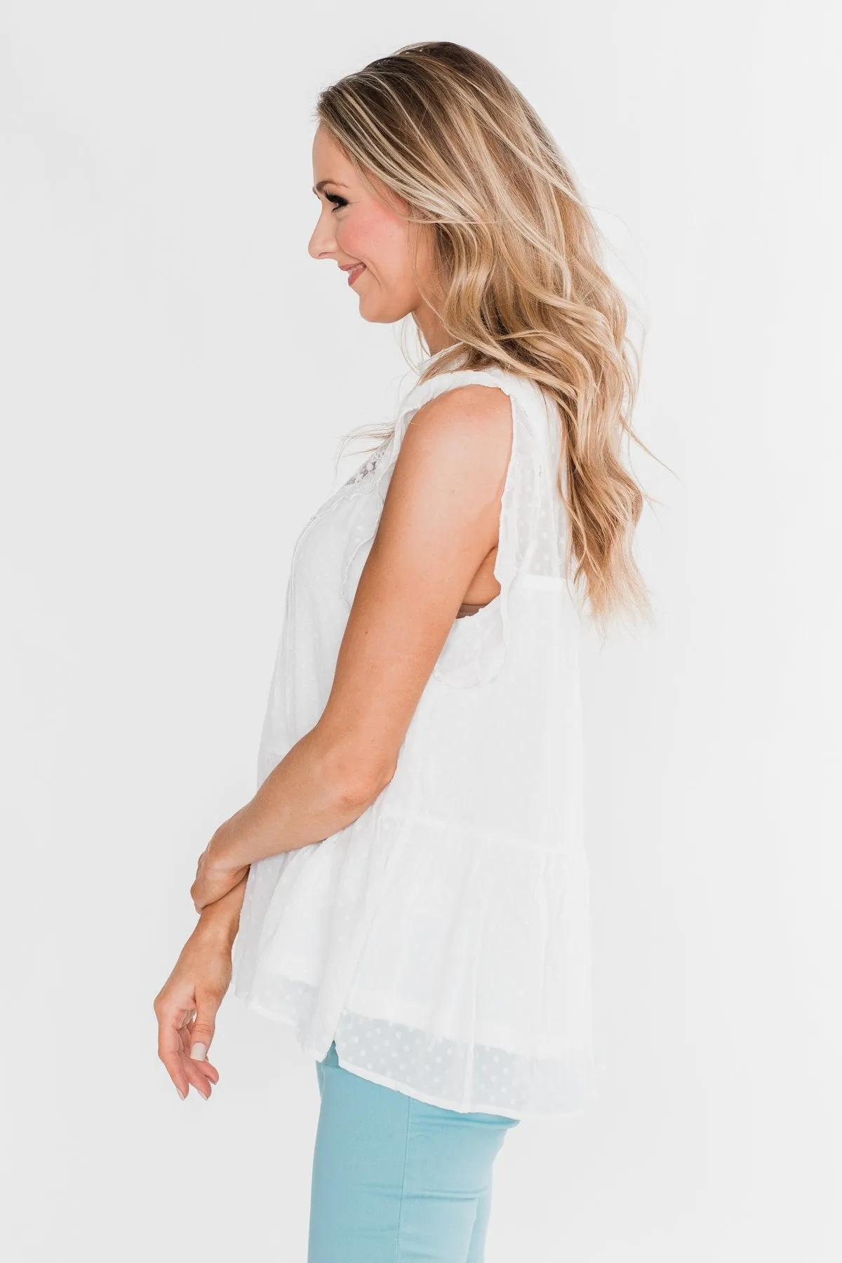 One & Only Lace Detail Sleeveless Top- White