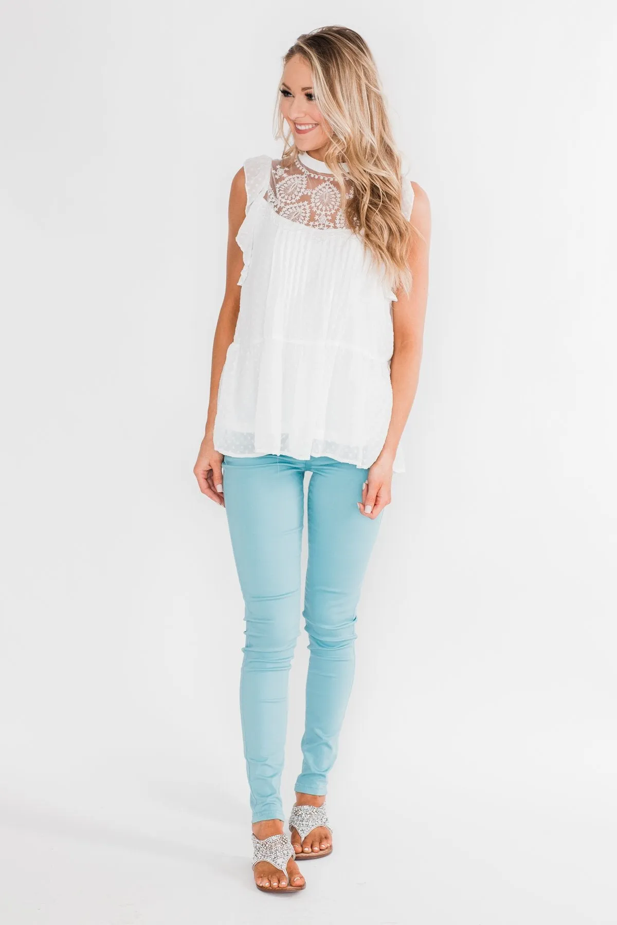 One & Only Lace Detail Sleeveless Top- White