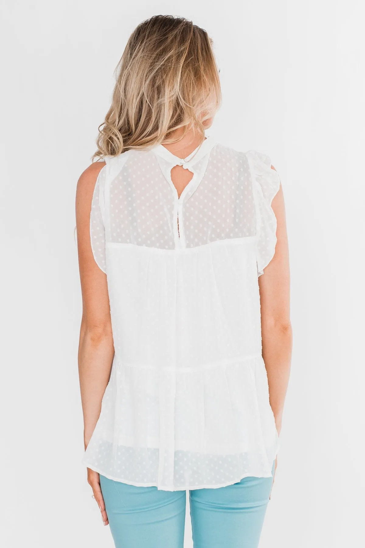 One & Only Lace Detail Sleeveless Top- White