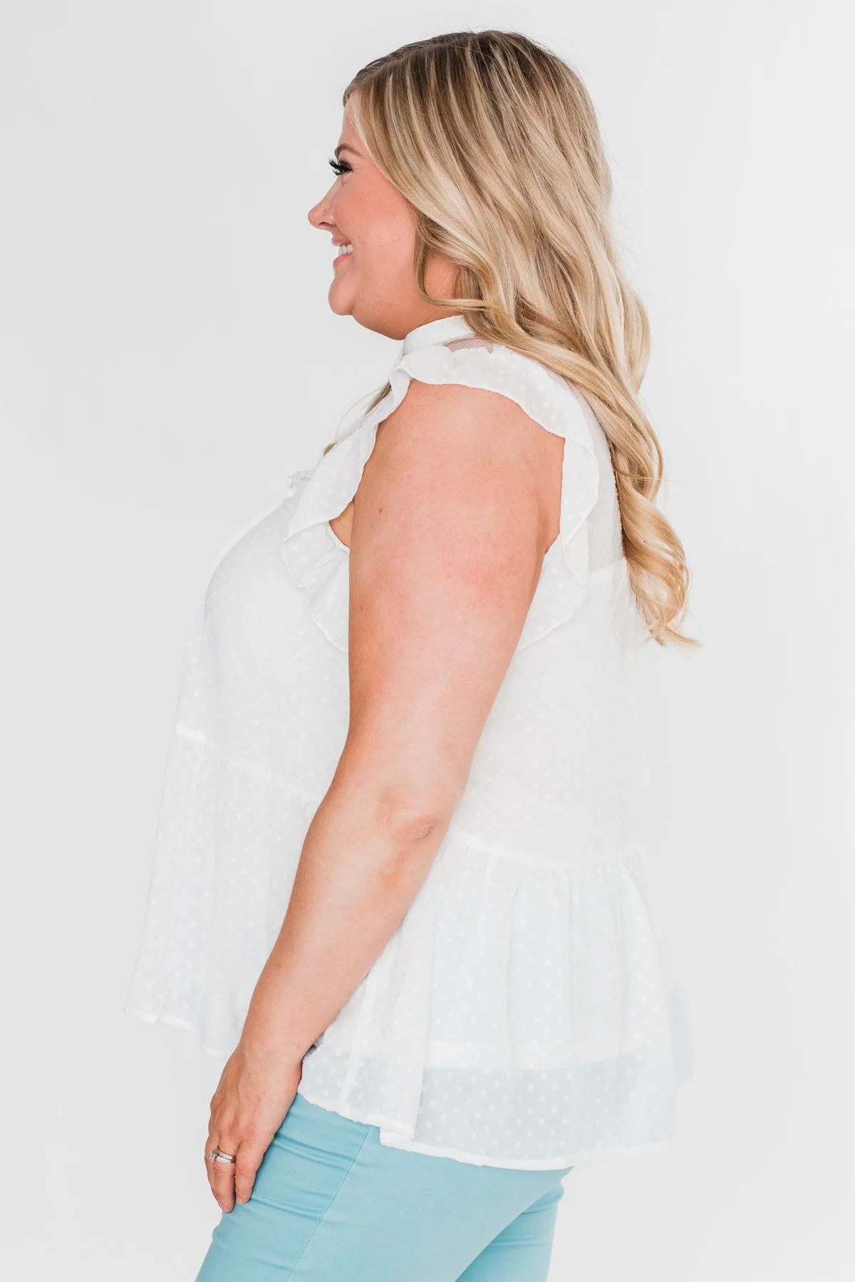 One & Only Lace Detail Sleeveless Top- White