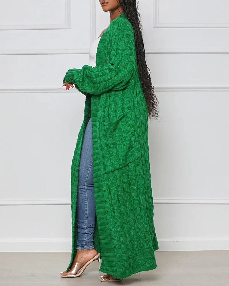 Open Front Cable Knit Longline Cardigan
