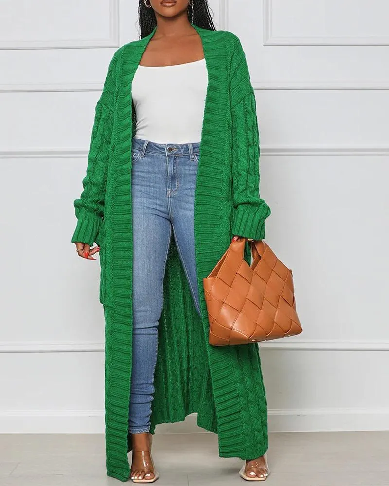 Open Front Cable Knit Longline Cardigan