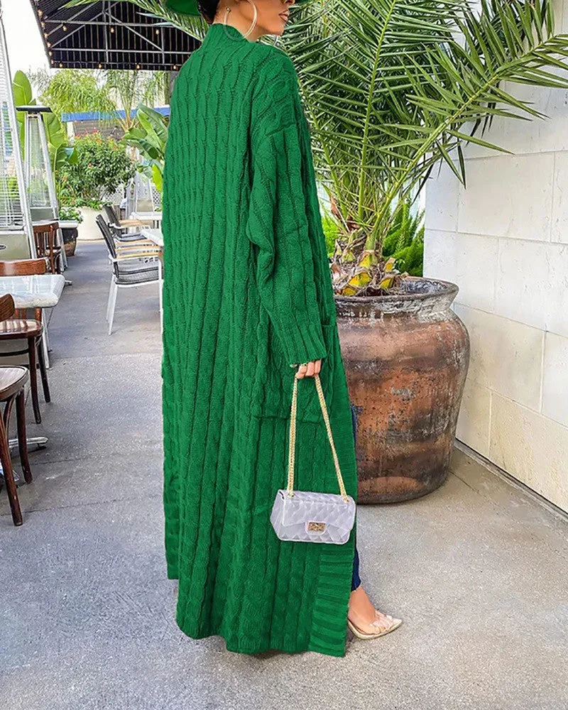 Open Front Cable Knit Longline Cardigan