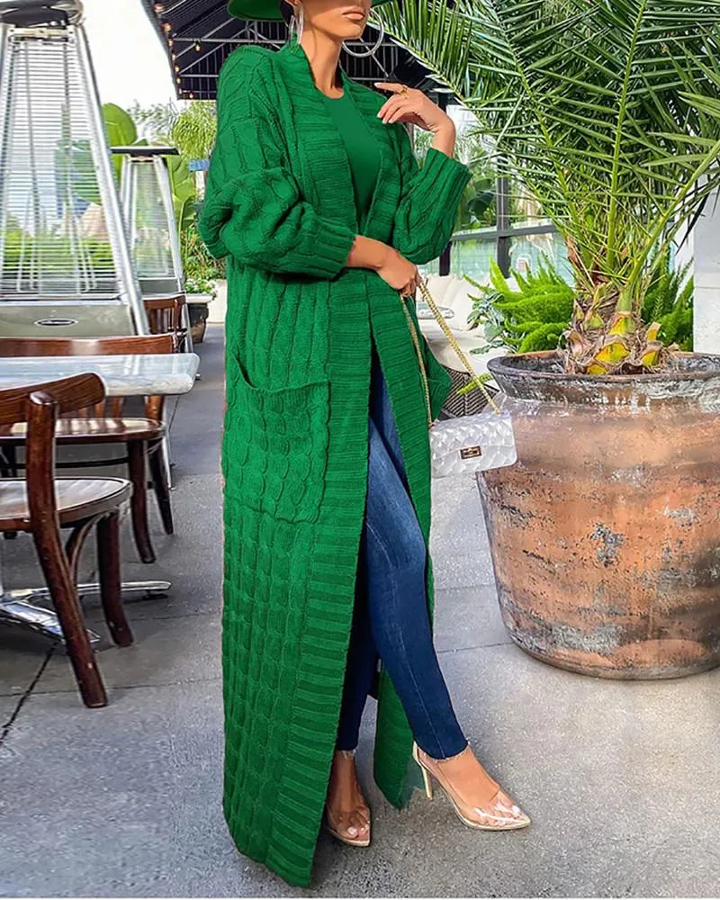 Open Front Cable Knit Longline Cardigan