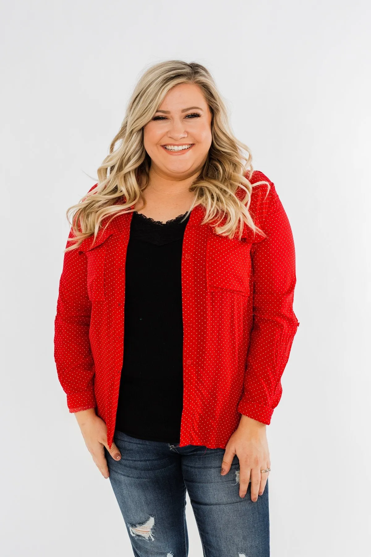 Perfect For Me Polka Dot Blouse- Lipstick Red