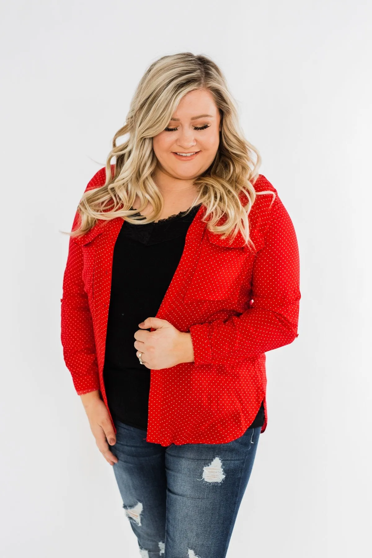 Perfect For Me Polka Dot Blouse- Lipstick Red