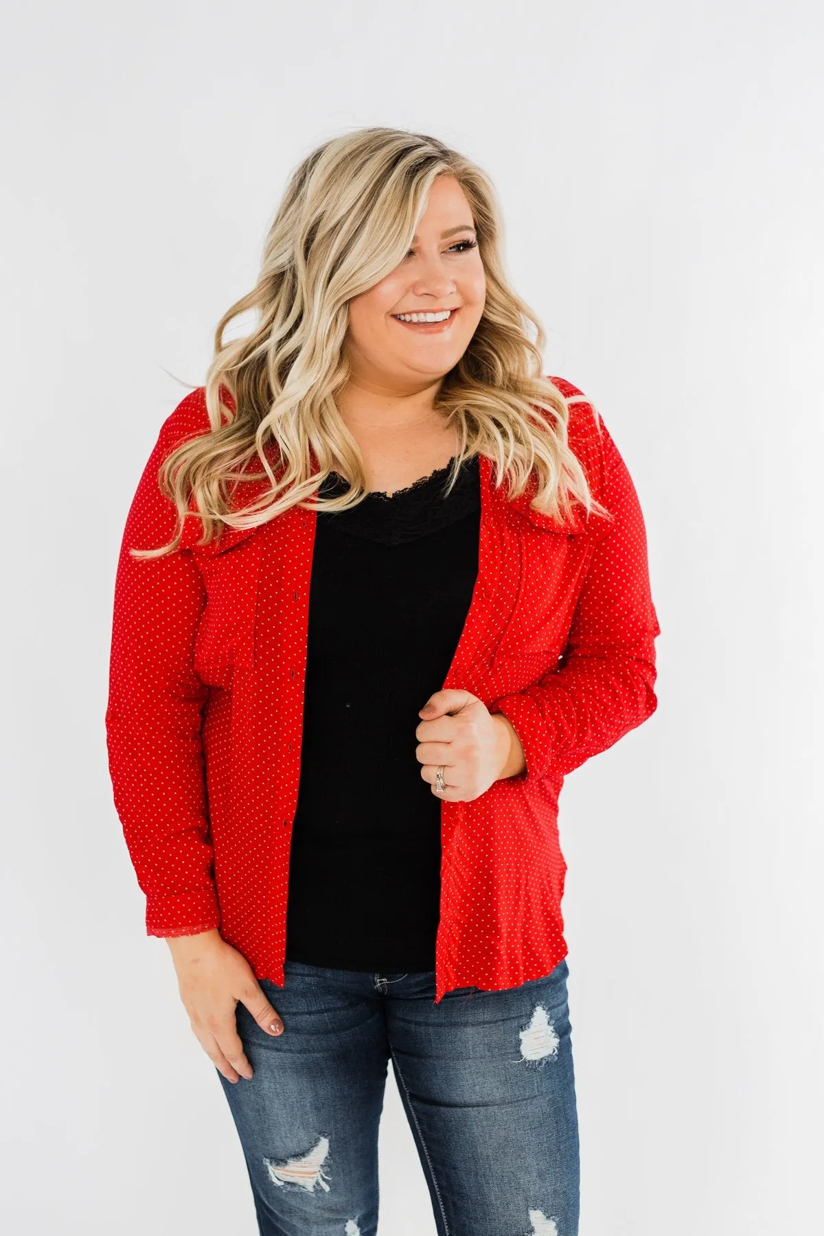Perfect For Me Polka Dot Blouse- Lipstick Red