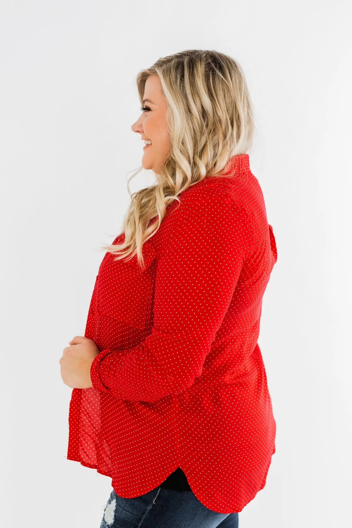 Perfect For Me Polka Dot Blouse- Lipstick Red