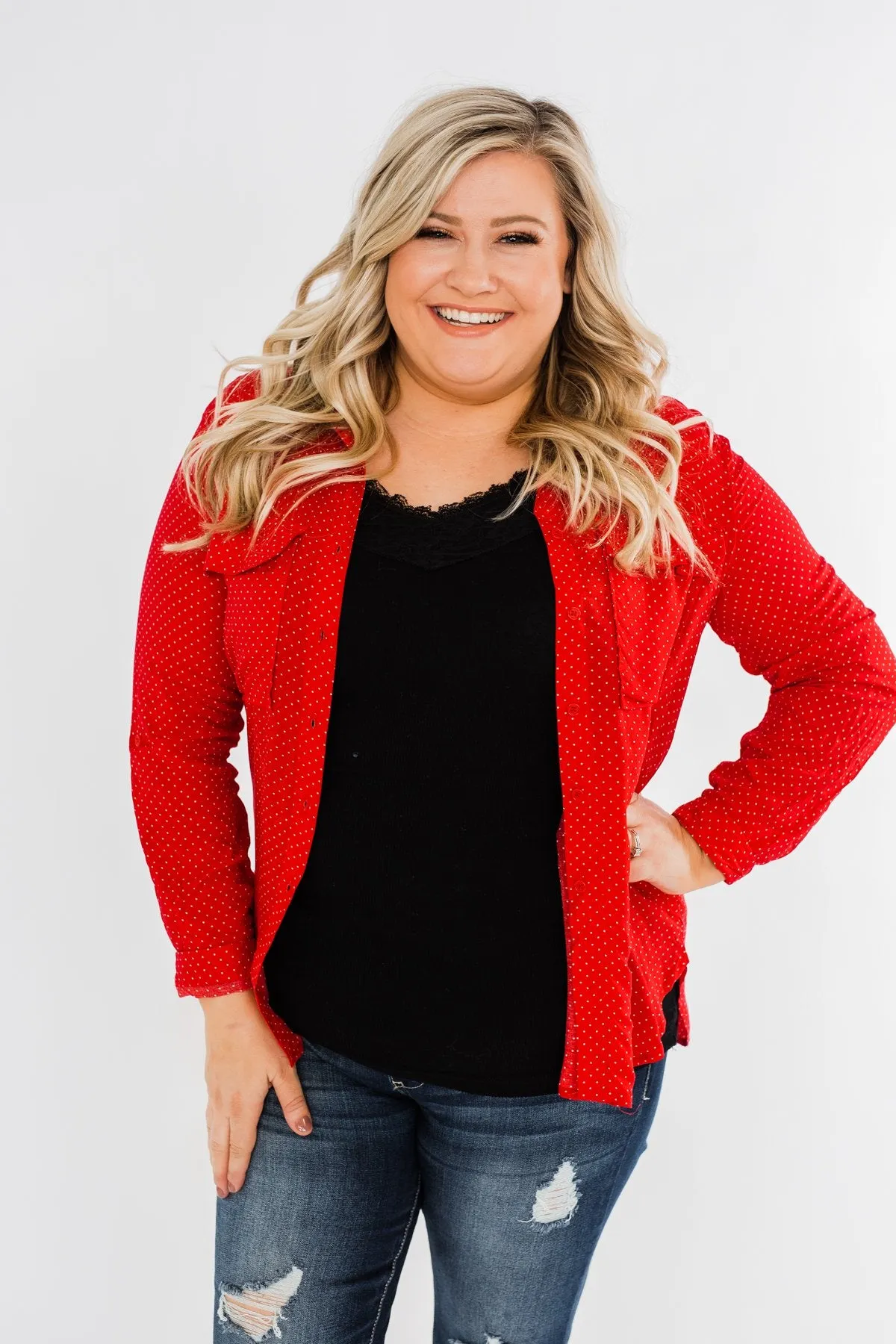 Perfect For Me Polka Dot Blouse- Lipstick Red