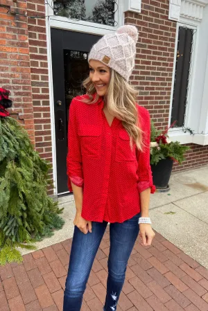 Perfect For Me Polka Dot Blouse- Lipstick Red