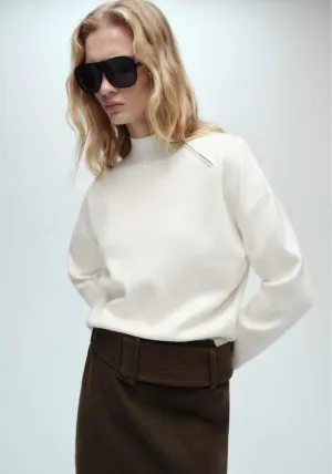 Perkins-neck sweater with zip - Light Beige