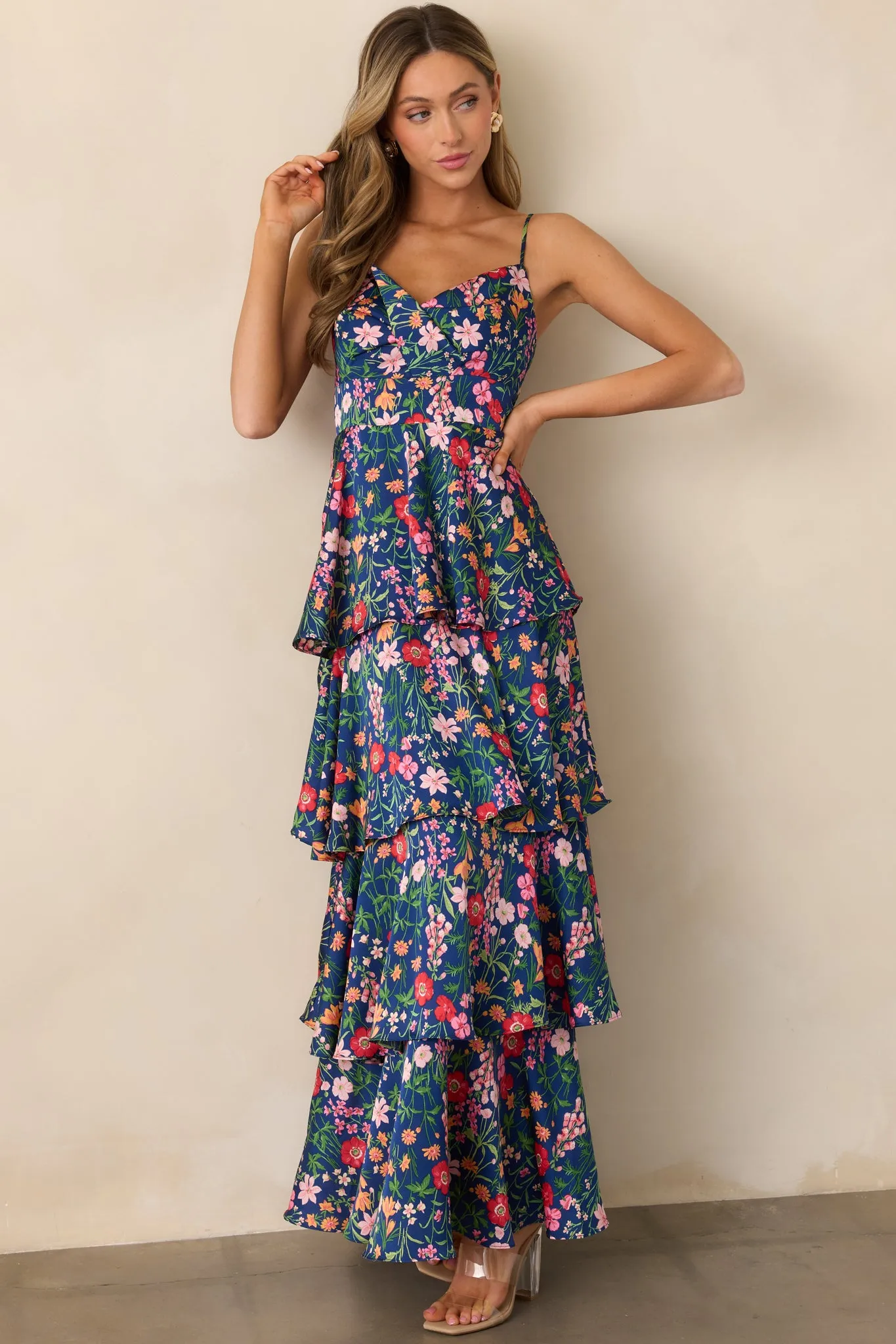 Petal Parade Navy Floral Tiered Maxi Dress