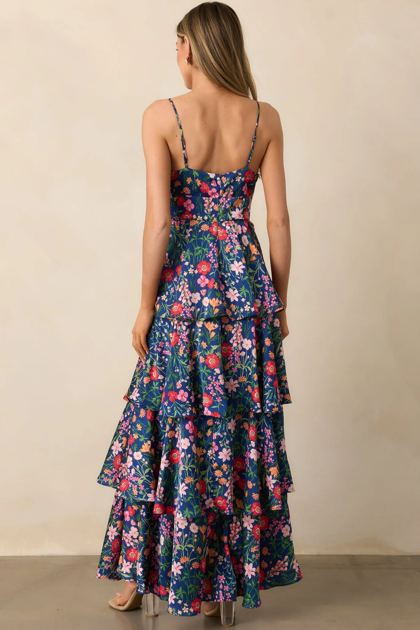 Petal Parade Navy Floral Tiered Maxi Dress