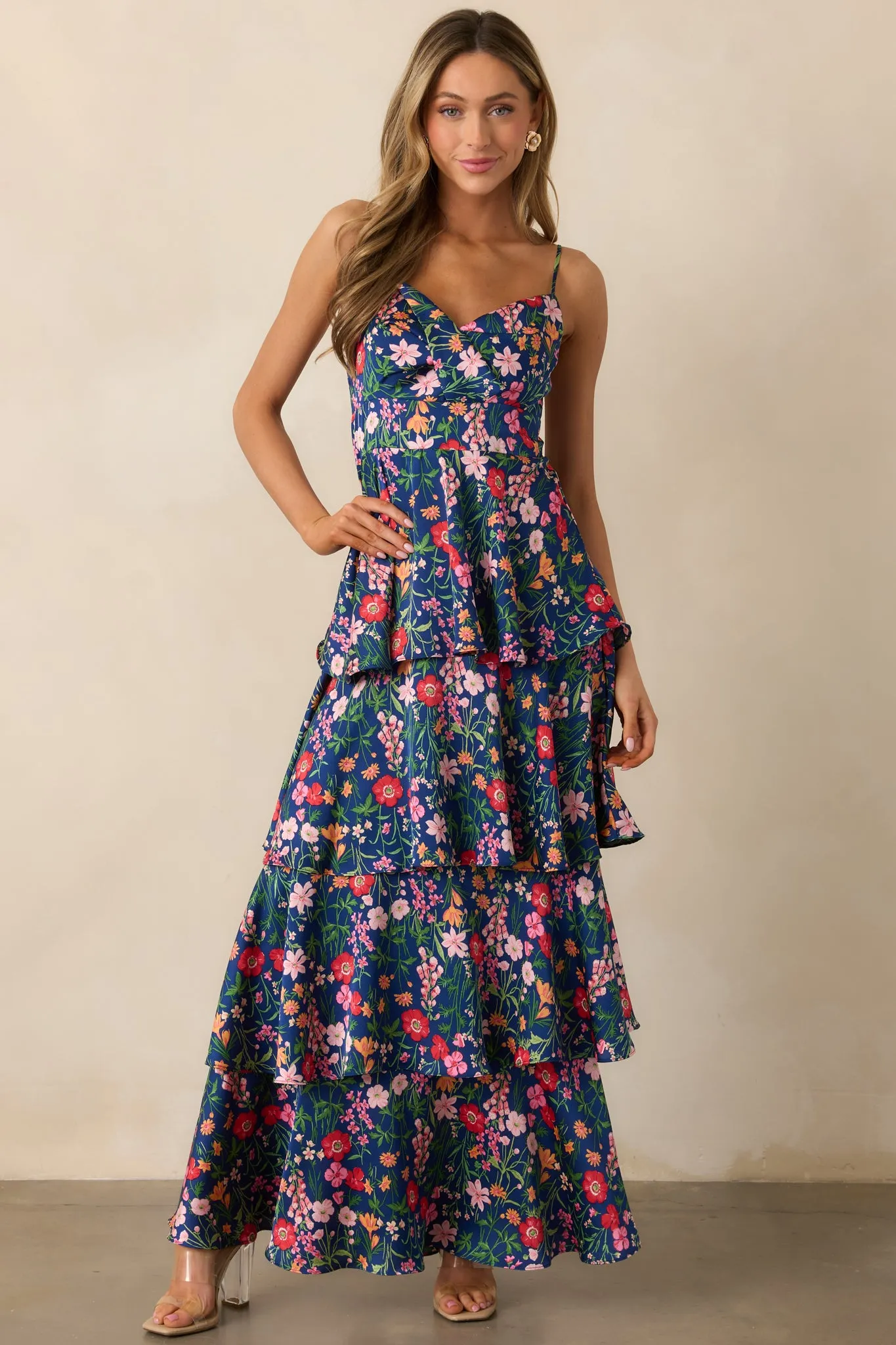 Petal Parade Navy Floral Tiered Maxi Dress
