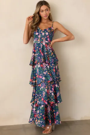 Petal Parade Navy Floral Tiered Maxi Dress