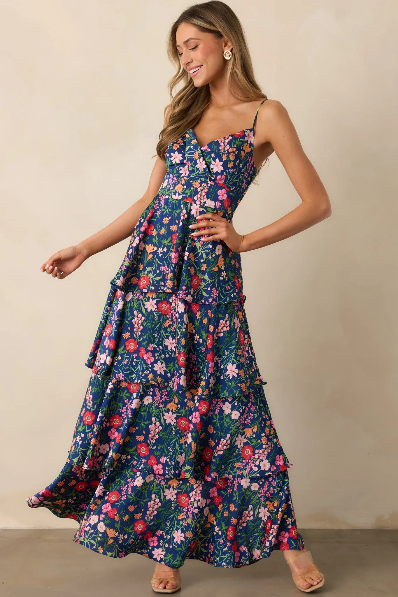 Petal Parade Navy Floral Tiered Maxi Dress