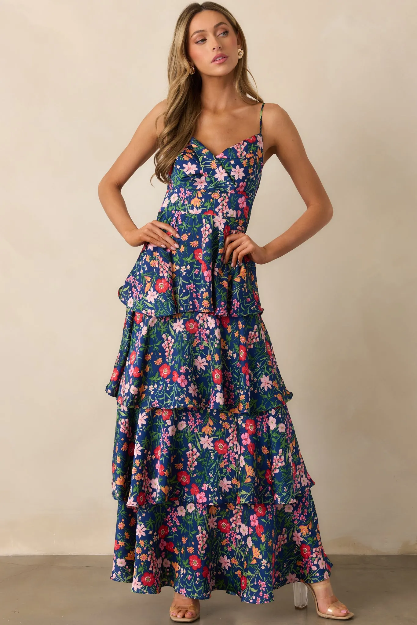 Petal Parade Navy Floral Tiered Maxi Dress