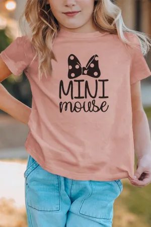 Pink Family Matching Girl's Mini Mouse Bow Print Short Sleeve T Shirt