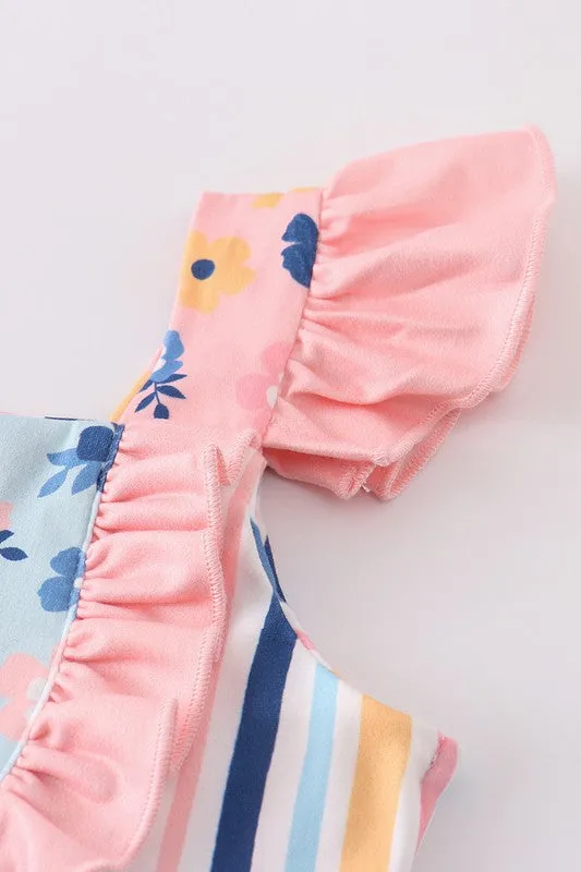 Pink floral print ruffle dress