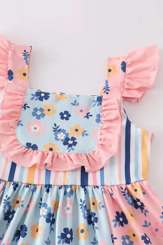 Pink floral print ruffle dress