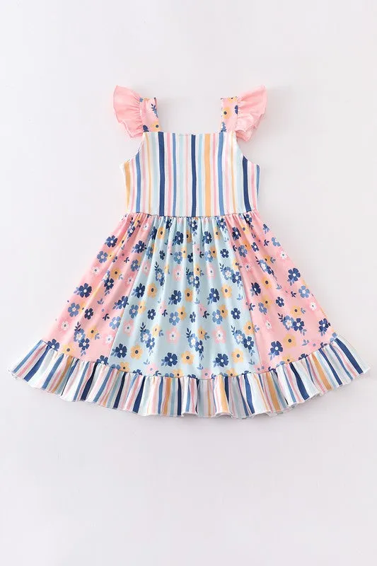 Pink floral print ruffle dress