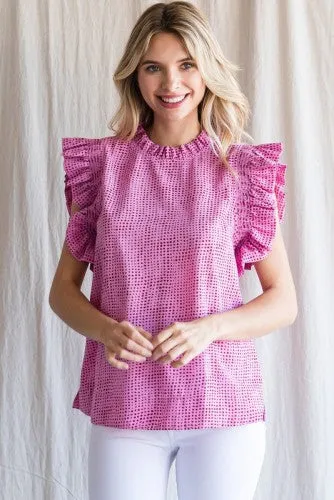 Pink Irregular Dot Flutter Sleeve Top