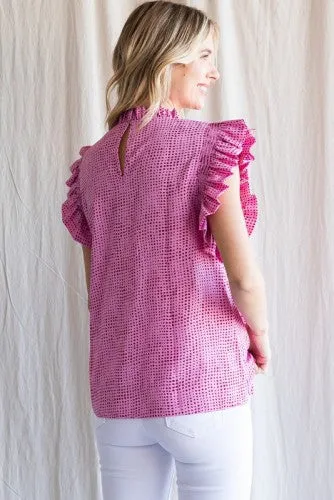 Pink Irregular Dot Flutter Sleeve Top