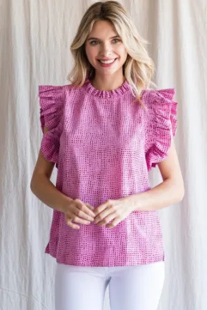 Pink Irregular Dot Flutter Sleeve Top