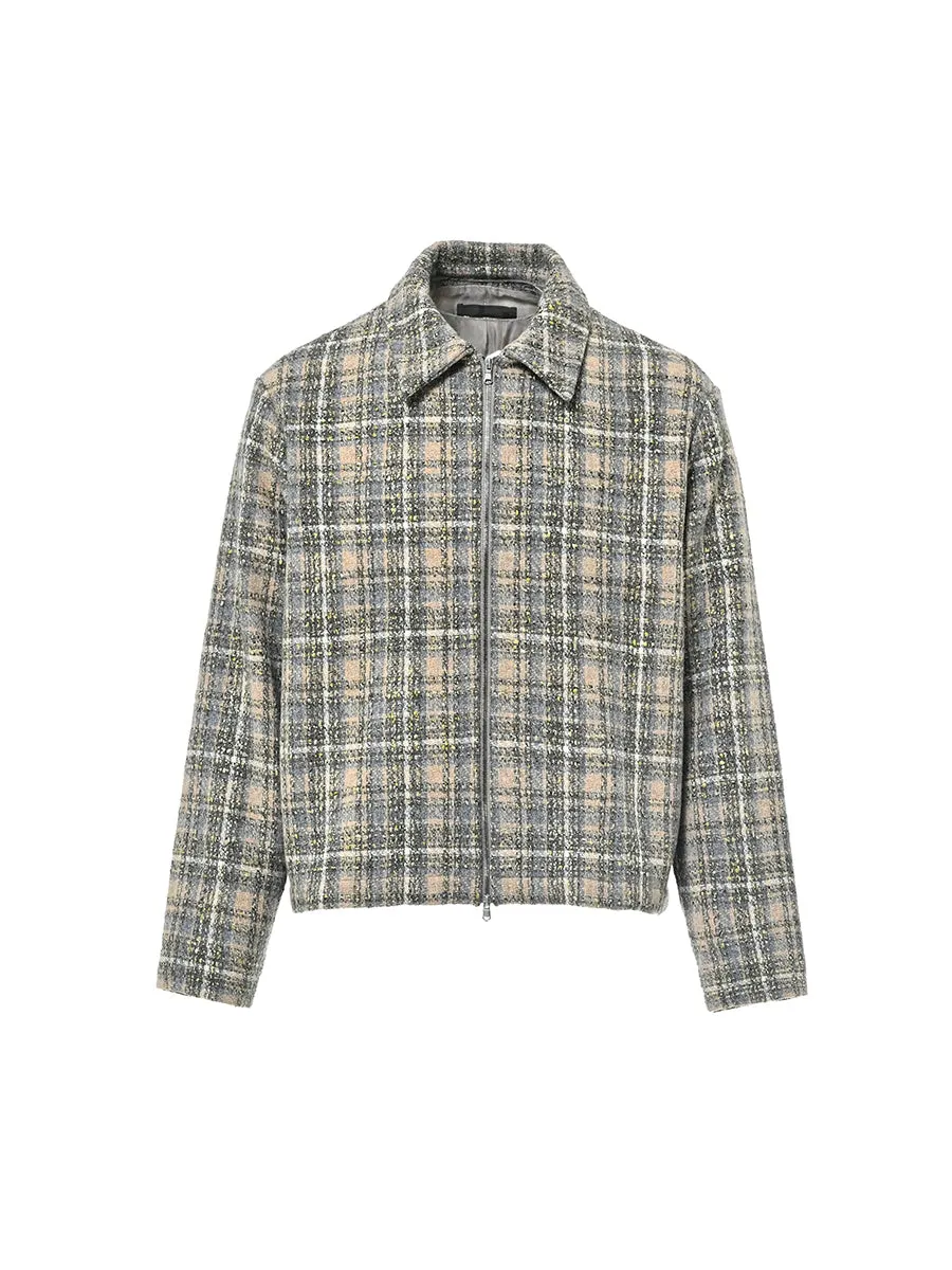 Plaid Tweed Short Zipper Jacket