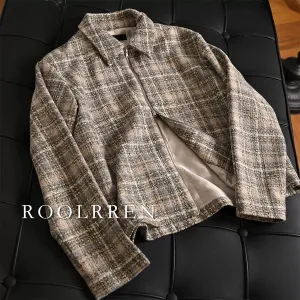 Plaid Tweed Short Zipper Jacket