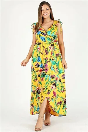 Plus Size Faux Wrap Floral Print Maxi Dress Mustard Royal - Pack of 6